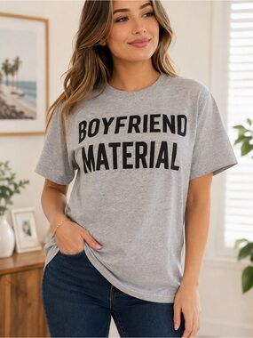 Chill Boyfriend Material Gray Black Graphic Short Sleeve T-Shirt